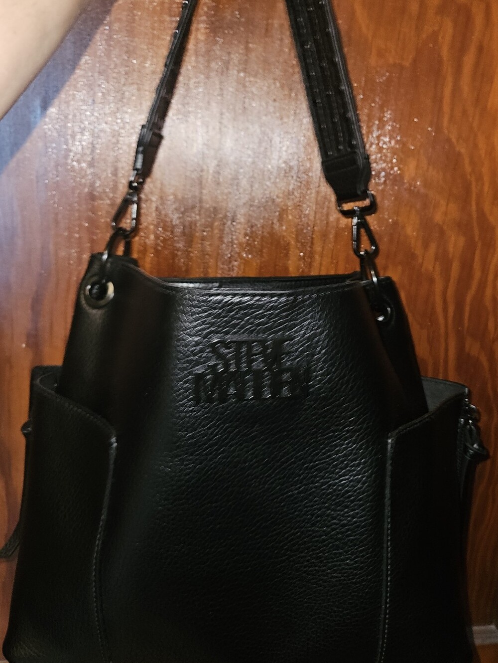 STEVE MADDEN Black Tote Shoulder Bag with Embossed Logo
